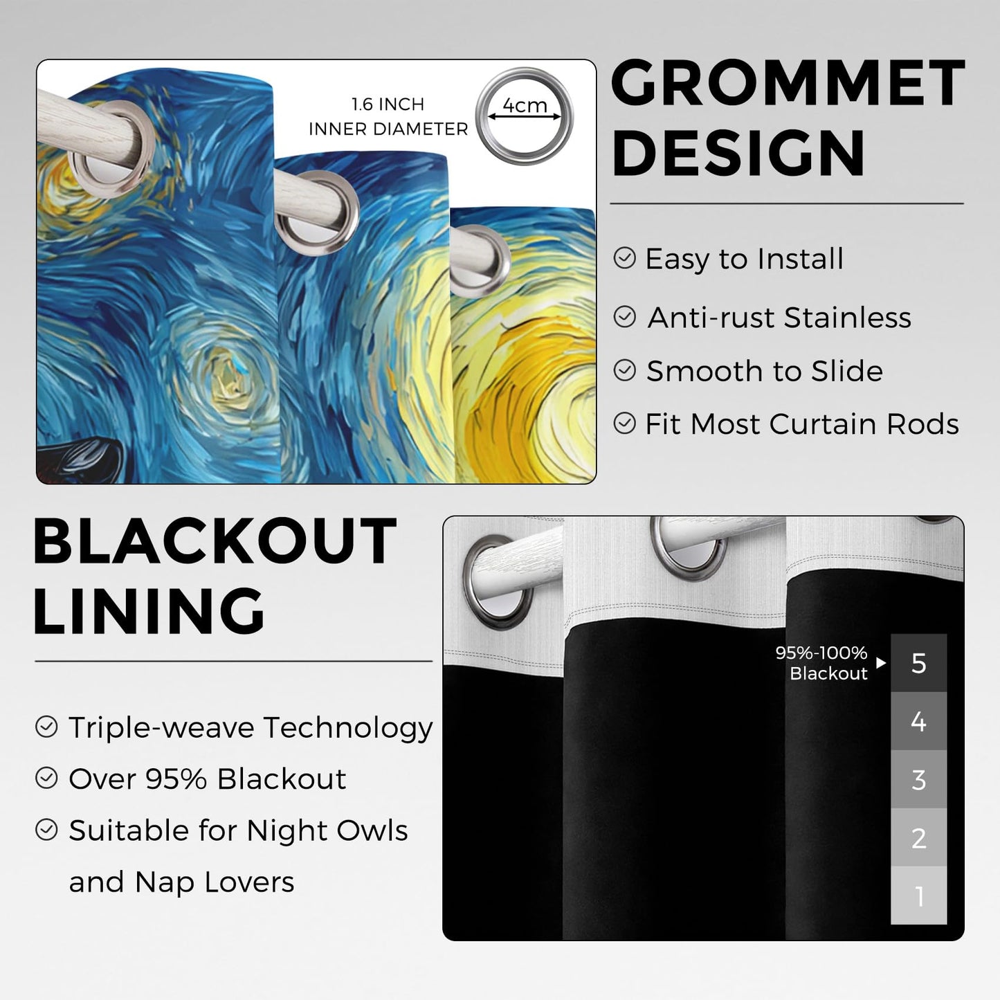 95% Blackout Starry Night Curtains - Oil Painting Dachshund Curtains for Bedroom Living Room Decor, Sausage Dog Home Decor, Thermal Grommet Black Out Drapes 84 Inches Long 2 Panel Set X59