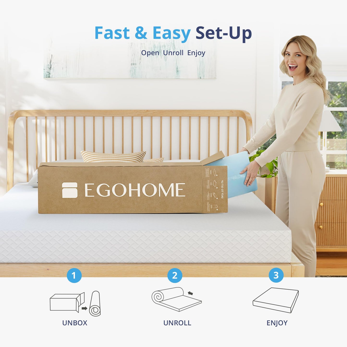 EGOHOME 2 Inch Twin Memory Foam Mattress Topper, Cooling Gel Infused & Pressure Relieving Pad in a Box, Dorm Room Essentials, CertiPUR Certified, Blue