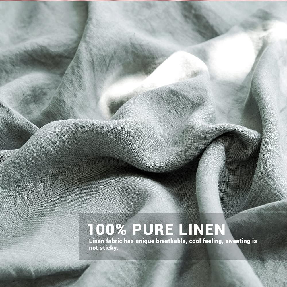 Simple&Opulence 100% Linen Duvet Cover Set, 3 Pieces Belgian Flax Breathable Bedding, King Size 104''x92'' (1 Comforter Cover+2 Pillowshams) with Tie Closure Style,Greyish-Green