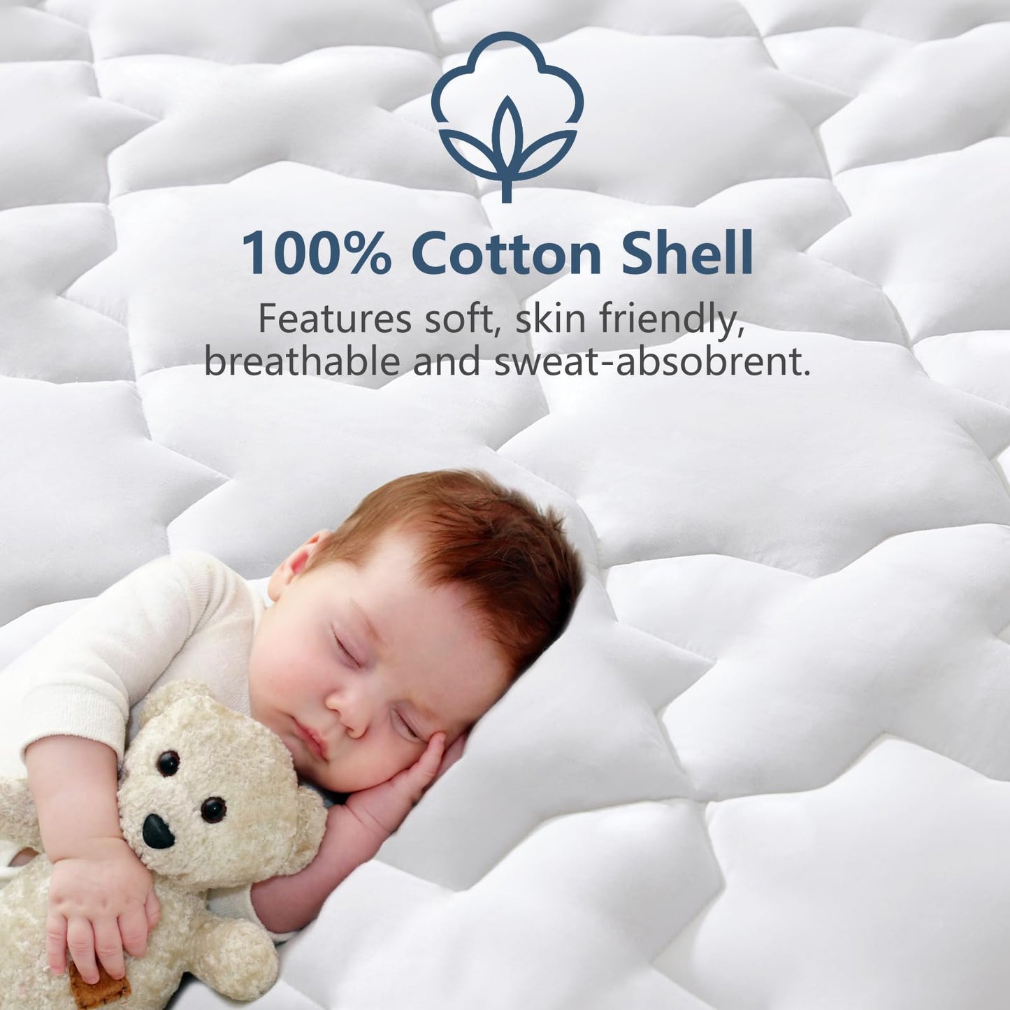 CozyLux Queen Mattress Pad, 450GSM Quilted Cooling Cotton Top Mattress Topper, Extra Deep Pocket Fits 8-21 inches, Oeko-TEX Certified, Plush Soft & Breathable Bed Pad (60"x80", White)