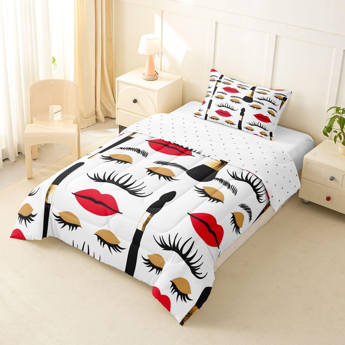 Erosebridal Fashion Women Comforter Set Cosmetics Twin Bedding Sets for Girls Preteen Boys Modern Girly Comforter Makeup Perfume for Girl Quilt