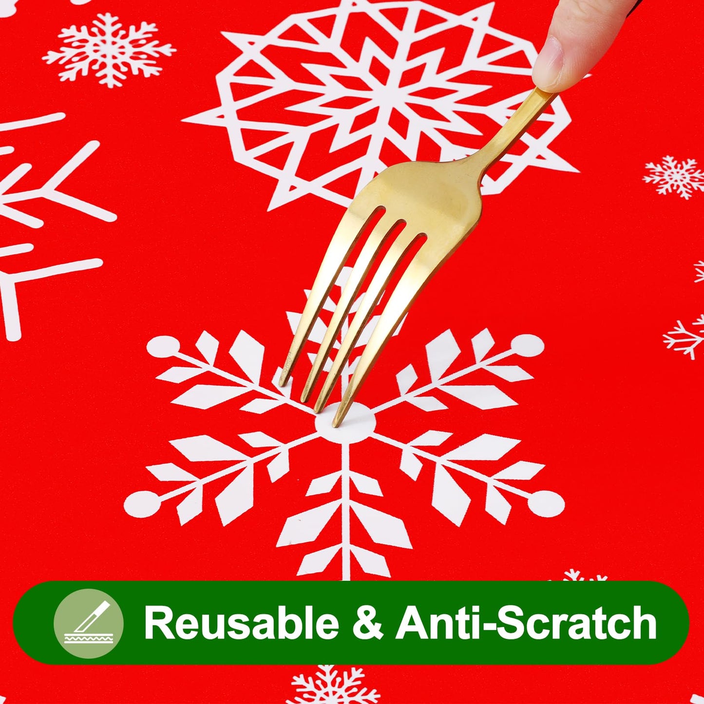 Smiry Christmas Rectangle Table Cloth, Waterproof Vinyl Tablecloth with Flannel Backing, Wipeable Snowflake Plastic Tablecloths for Christmas Table Decorations, (60"x102", Christmas Red)