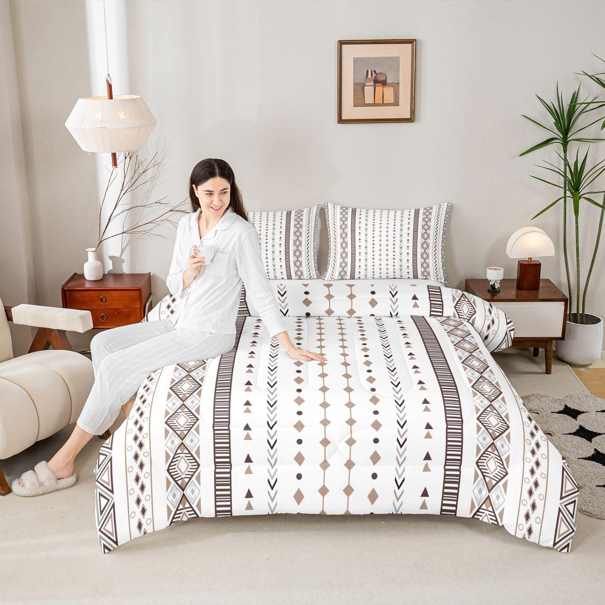 jejeloiu Western Comforter Set Queen Size Southwestern Geometric Bedding Set for Kids Boys Girls Boho Duvet Quilt Tribal Bedroom Decor Microfiber 3 Pcs with 2 Pillow Cases