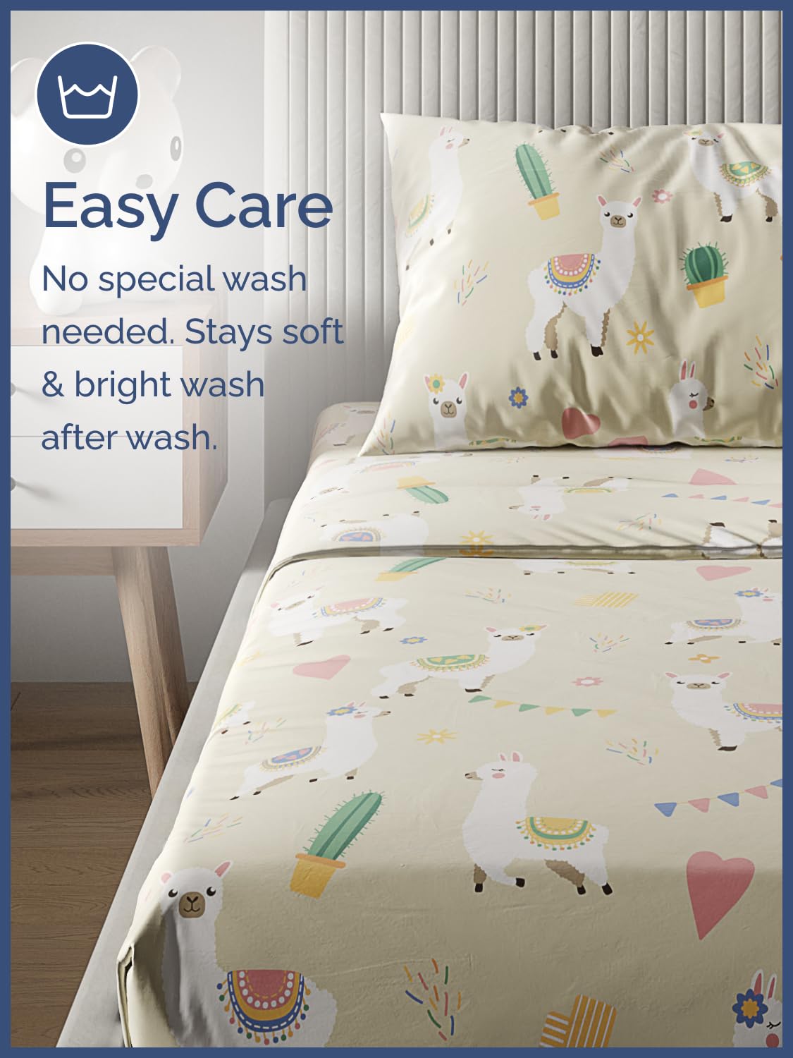 Kids Twin Size Bed Sheet Set - 3 Piece Kids Loft Bed Sheets - Llama Alpaca Cactus Themed Bedding - Soft, Cute - Breathable and Machine Washable - Cute Animal Bed Set for Boys, Girls, Teens & Toddlers
