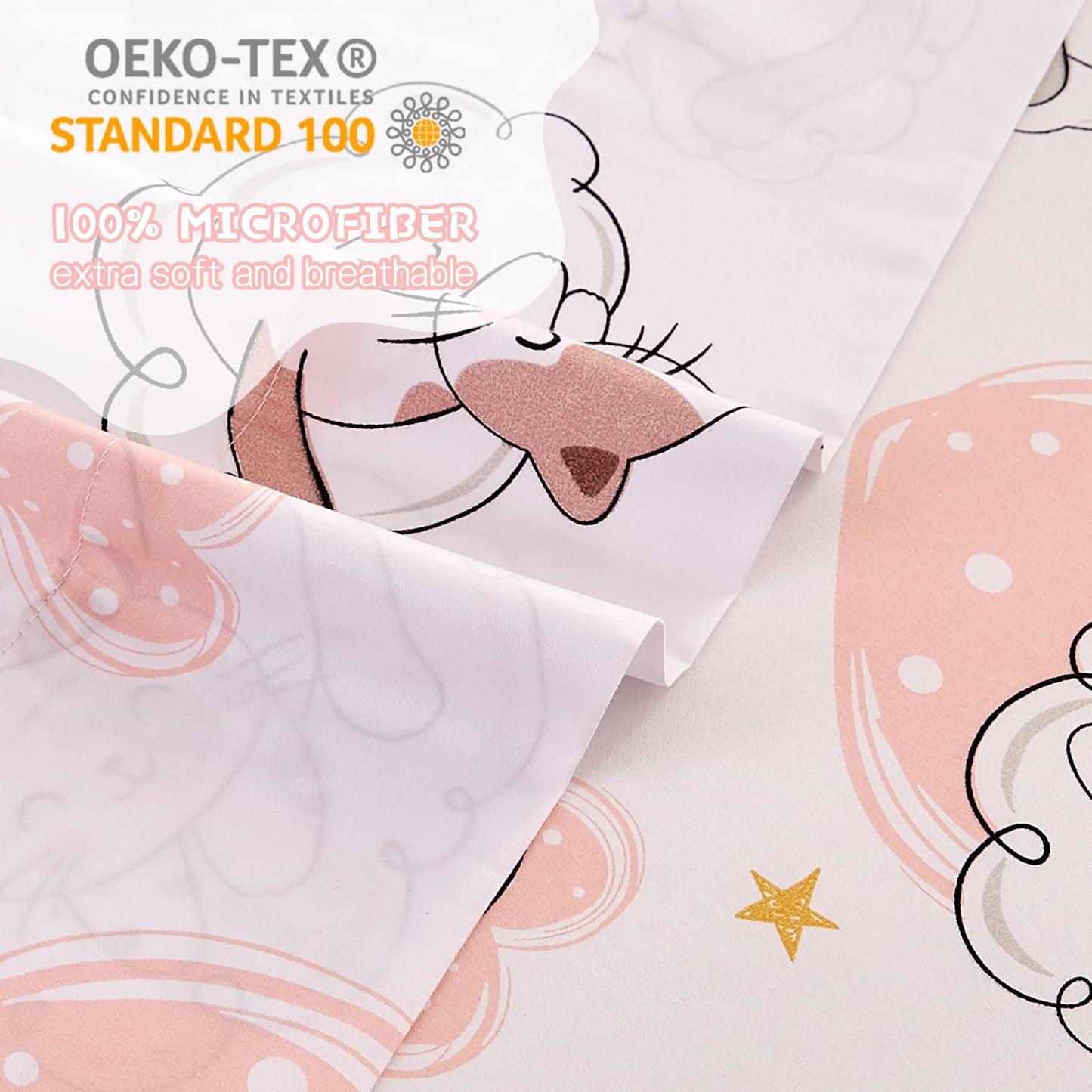 Yibeizi Cat Full Sheet Set for Girls, Kids Cute Pink Heart Bedsheet Microfiber Deep Pocket Bedding Sheets & Pillowcases 4 Pieces