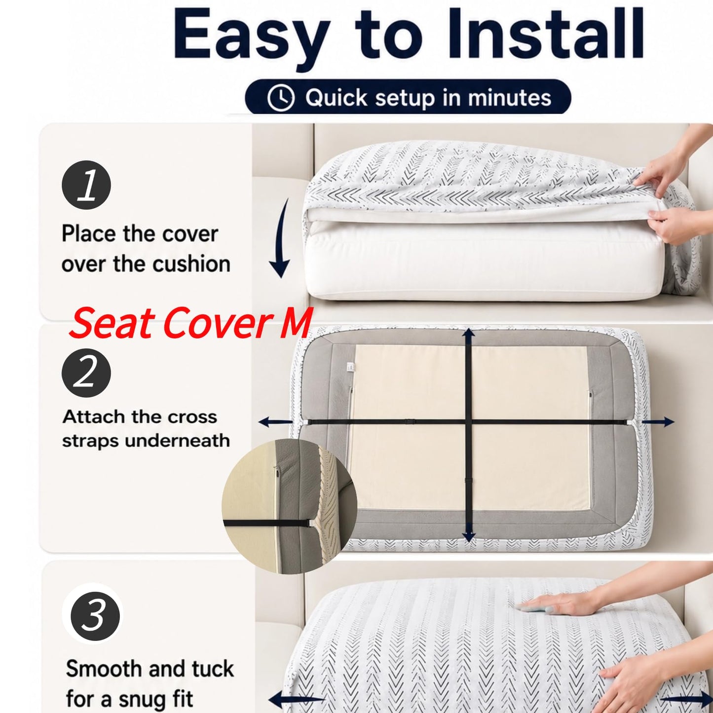 DiiuuAII Couch Cushion Covers, Stretch Anti-Slip Couch Covers for Sectional Sofa with Adjustable Buckle Washable Pet Friendly Furniture Protector(Linen White,2 Seat Cover M)