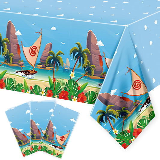 GANKTOWCOY 3 Pack Cartoon Party Tablecloths Plastic Disposable Rectangular Tablecloths Ocean Girl Birthday Decorations for Ocean Girl Party Dining Decoration Supplies
