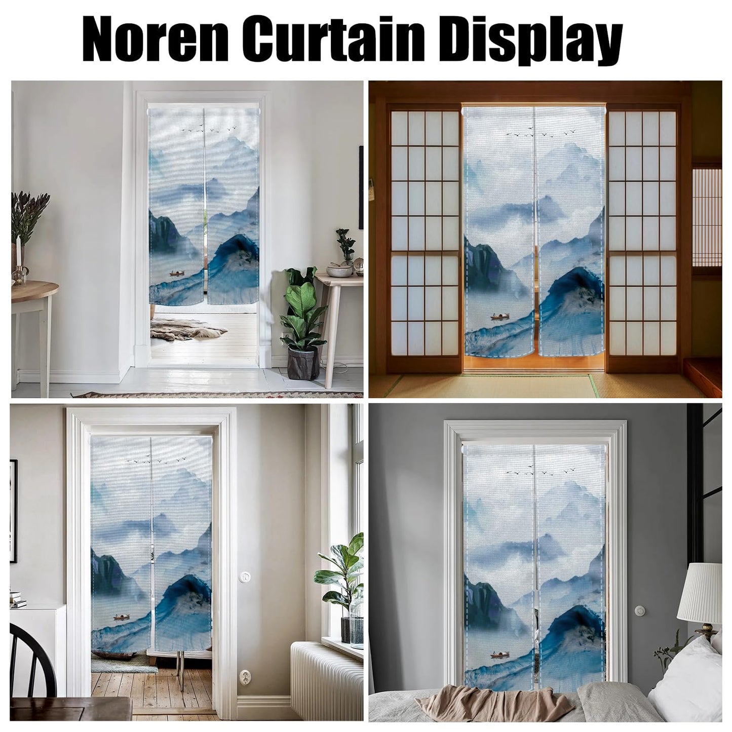 Leowefowa Japanese Noren Doorway Curtain Long Style Chinese Traditional Ink Mount Print Window Treatment Entrance Fengshui Door Tapestry for Hanging Room Divider Kitchen Home Decor, 33.5"x 70.9"