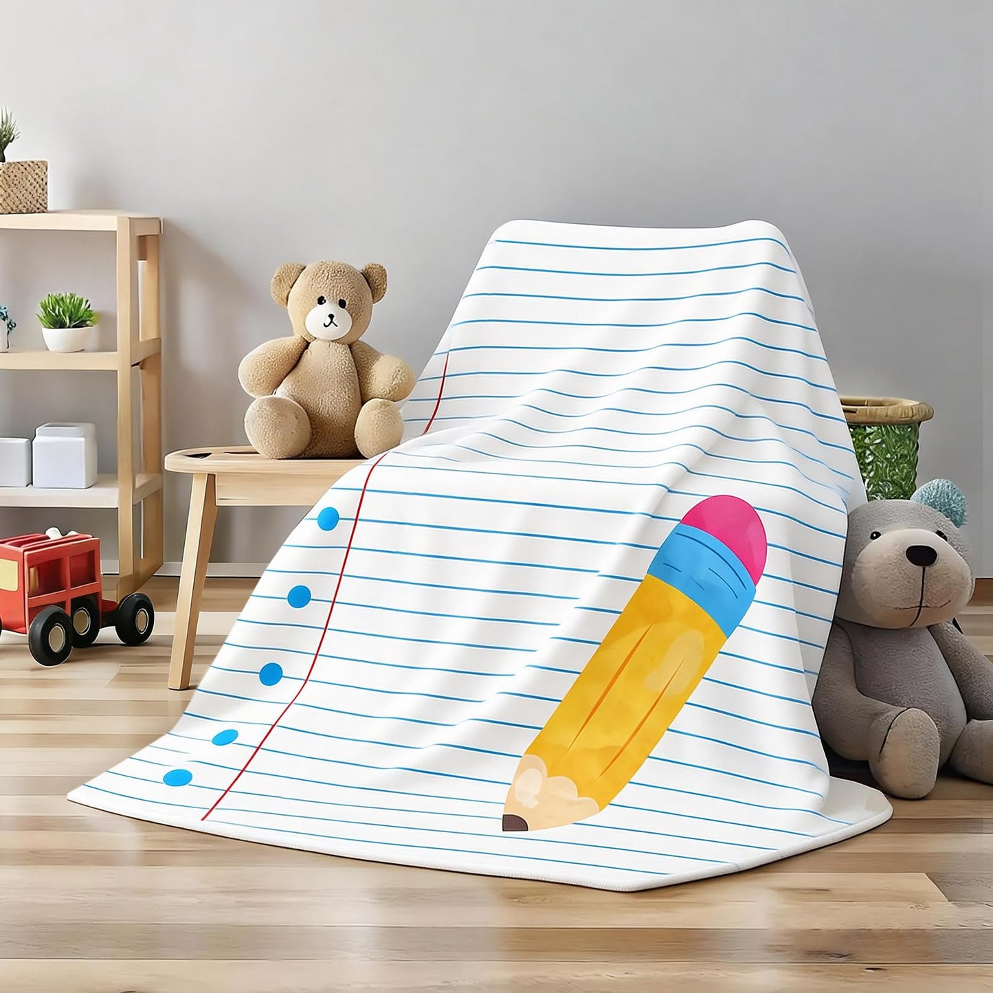 JarThenaAMCS Back to School Fuzzy Blanket 60 x 50 Inch Throw Blanket Lined Notebook Pencil Soft Cozy Flannel Blankets for Graduation Teacher Appreciation Favors Home Chair Sofa Couch Bed