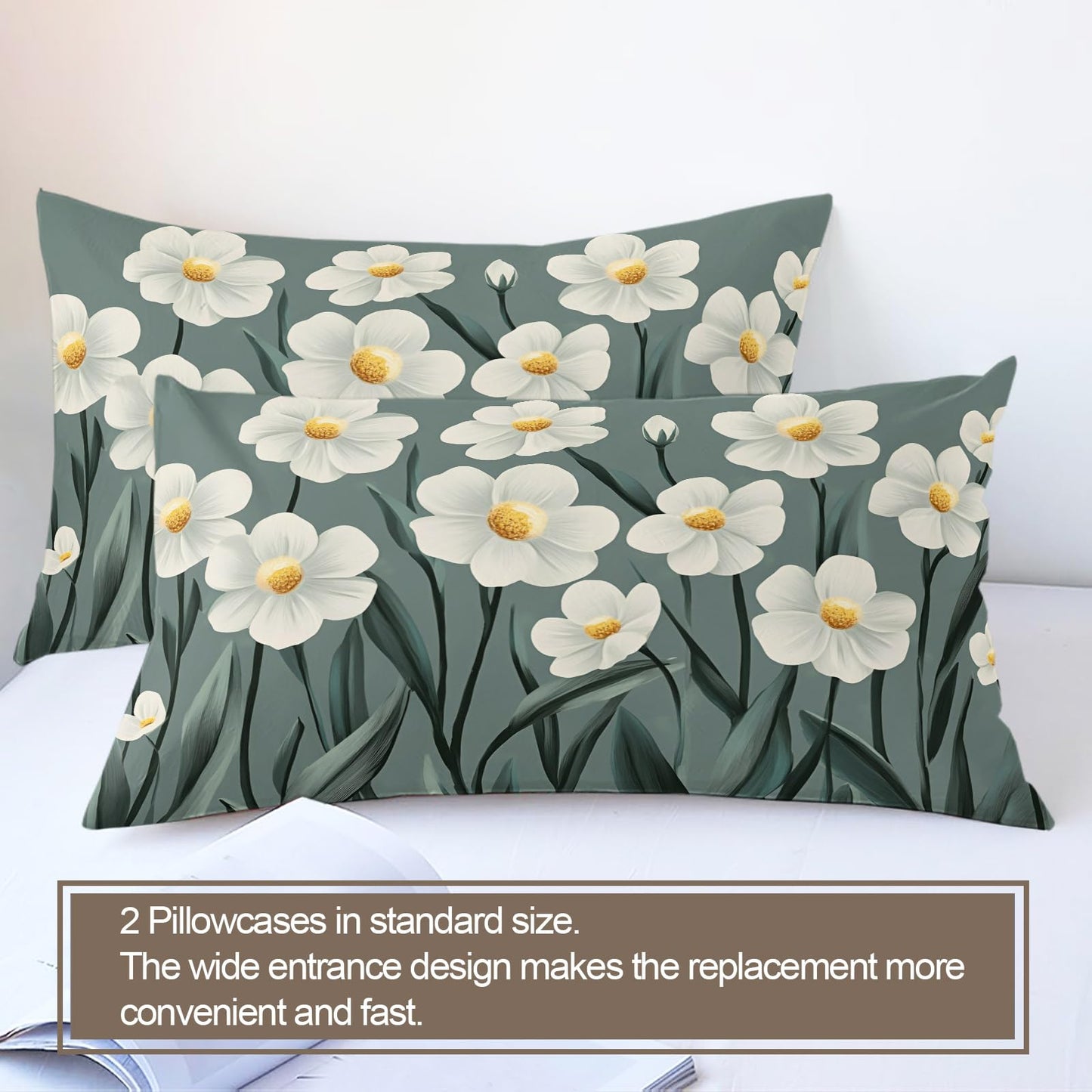 PAISUOQ Floral Duvet Cover Full Size, Abstract Flowers Bedding, 3 Piece, Soft Microfiber Patterned Comforter Cover with Zipper Ties & 2 Pillowcase, Daisy Florals Bedroom Decor & Gifts