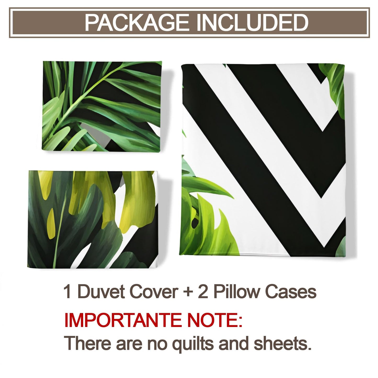 GKPLY Tropical Leaves Bedding Duvet Cover, Monstera Comforter Set with Zipper, Green Print Duvet Cover Queen, 3 Pieces Bedding & Bedroom Decor, 2 Pillowcases