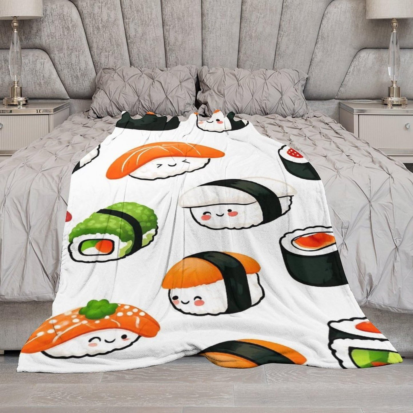 UTRSIFB Thick Carpet Chair Bedspreads Fashion Blanket Flannel Cover for Men and Women Cute Food Japanese Sushi