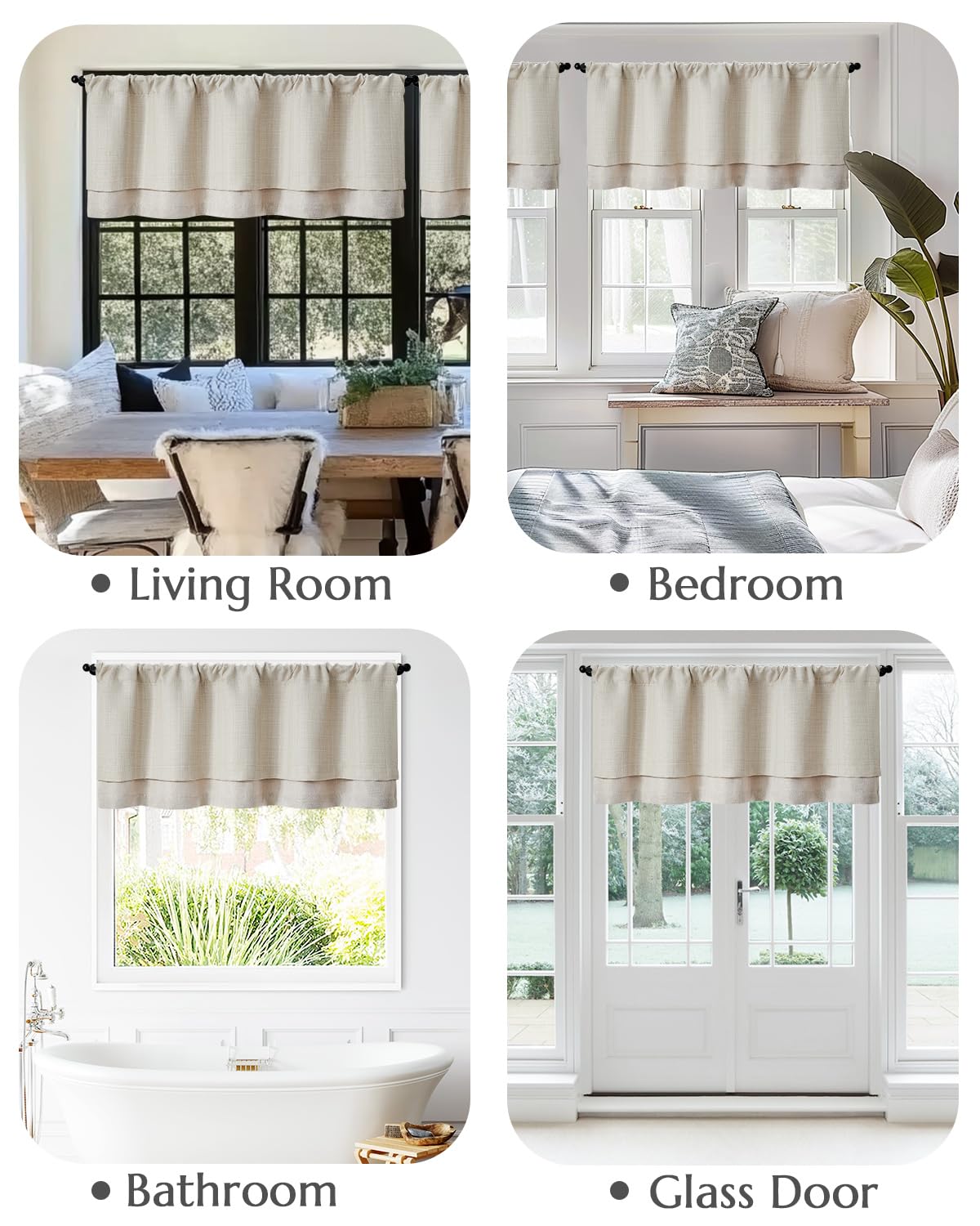 jinchan Faux Linen Valance Kitchen Curtain Light Filter Double Layer 18in