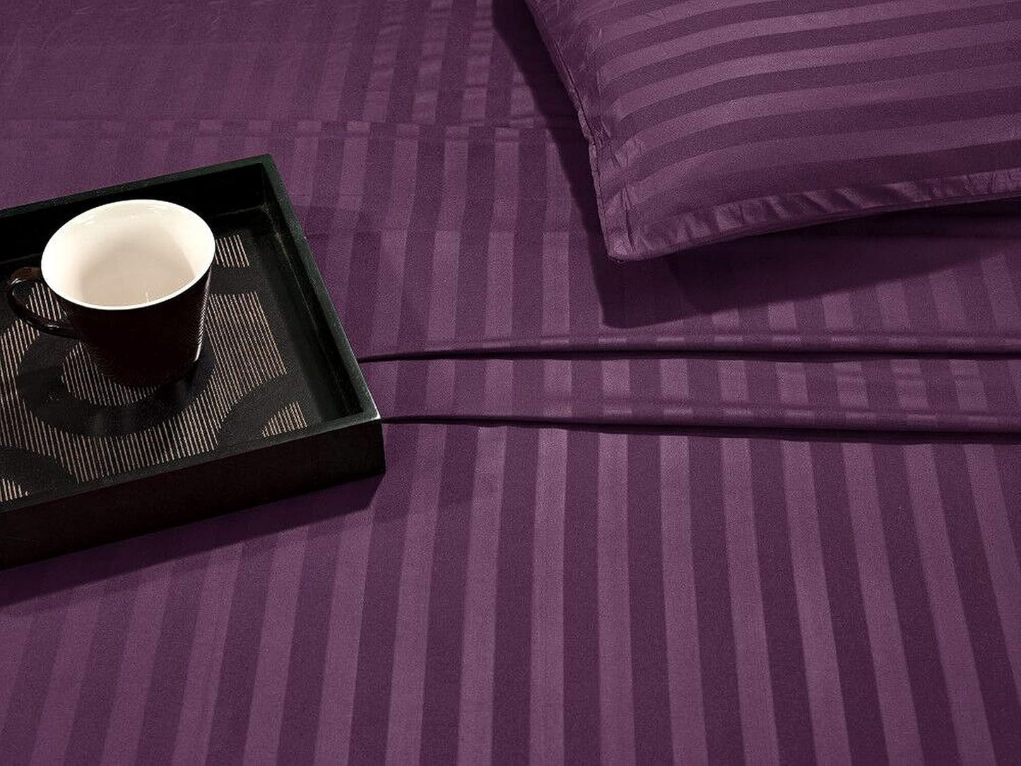 Elegant Comfort Luxury Soft Bed Sheets Dobby Stripe 1500 Premium Hotel Quality Microfiber Softness Wrinkle and Fade Resistant (4-Piece) Bedding Set, Twin XL, Stripe Sangria Purple