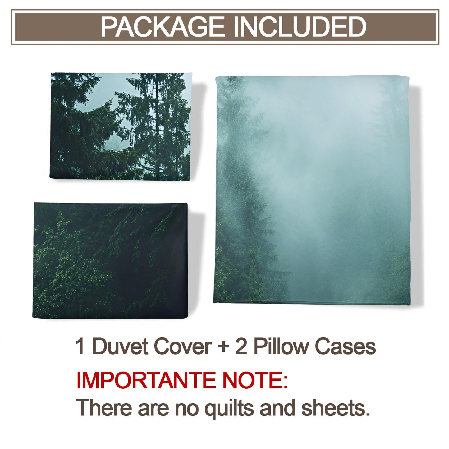GKPLY Misty Pine Forest Duvet Cover Cal King, Foggy Mountain Bedding Sets, Woodland Landscape Comforter Set, Zipper & Ties, Calm Nature Duvet Cover & 2 Pillow Cases, Reversible Print
