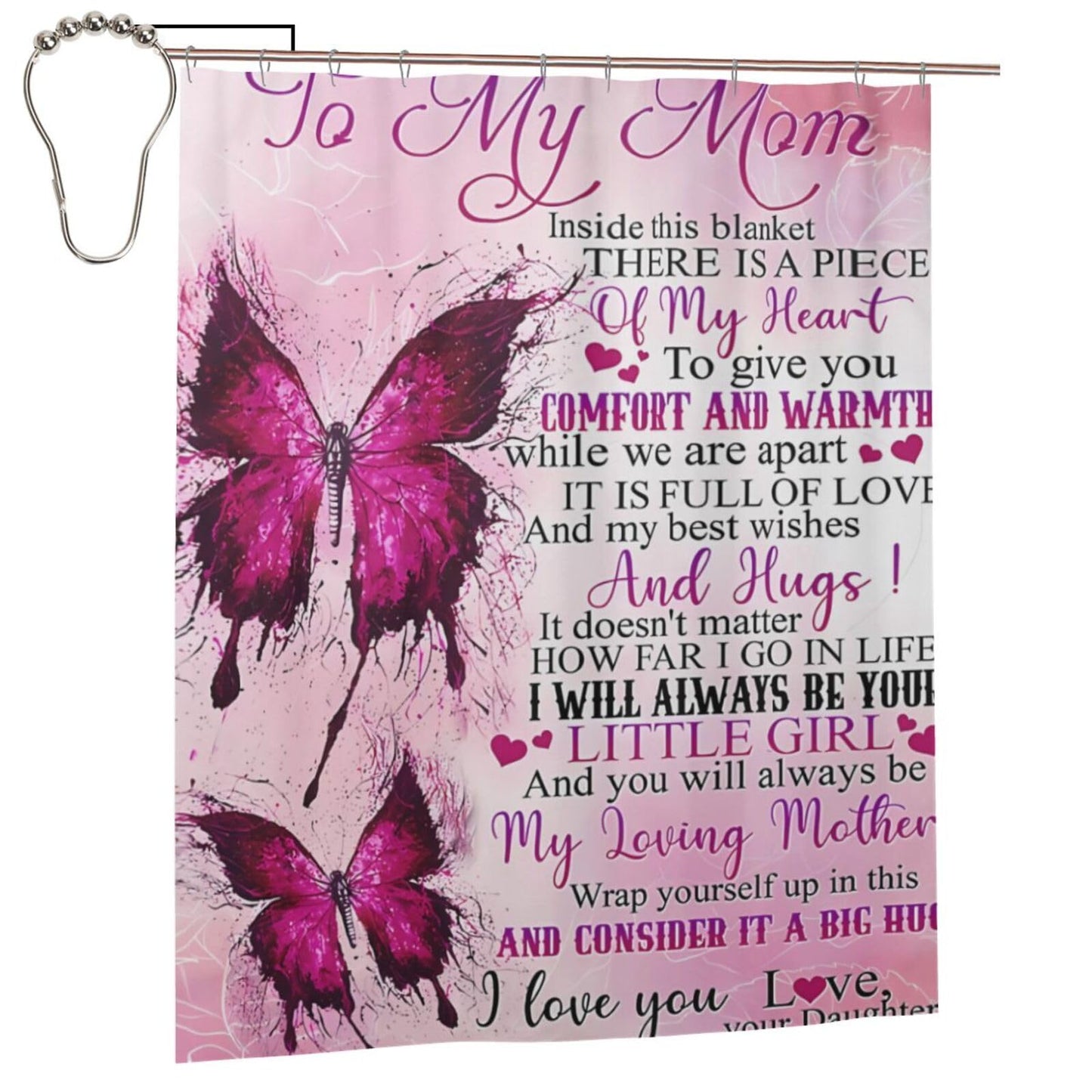 noasqll You Will Always Be My Loving Mother to My Mom Shower Curtain 60 X 72 Inch Waterproof Shower Curtain Set Bathroom Curtain Decor with 12 Hooks