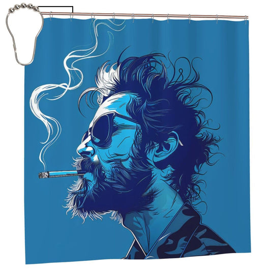 Falynth Blue Tone Cool Man Character Waterproof Fabric Shower Curtain 70 Inch – Machine Washable Polyester Bathroom Curtain with 12 Hooks (Metal/Plastic)