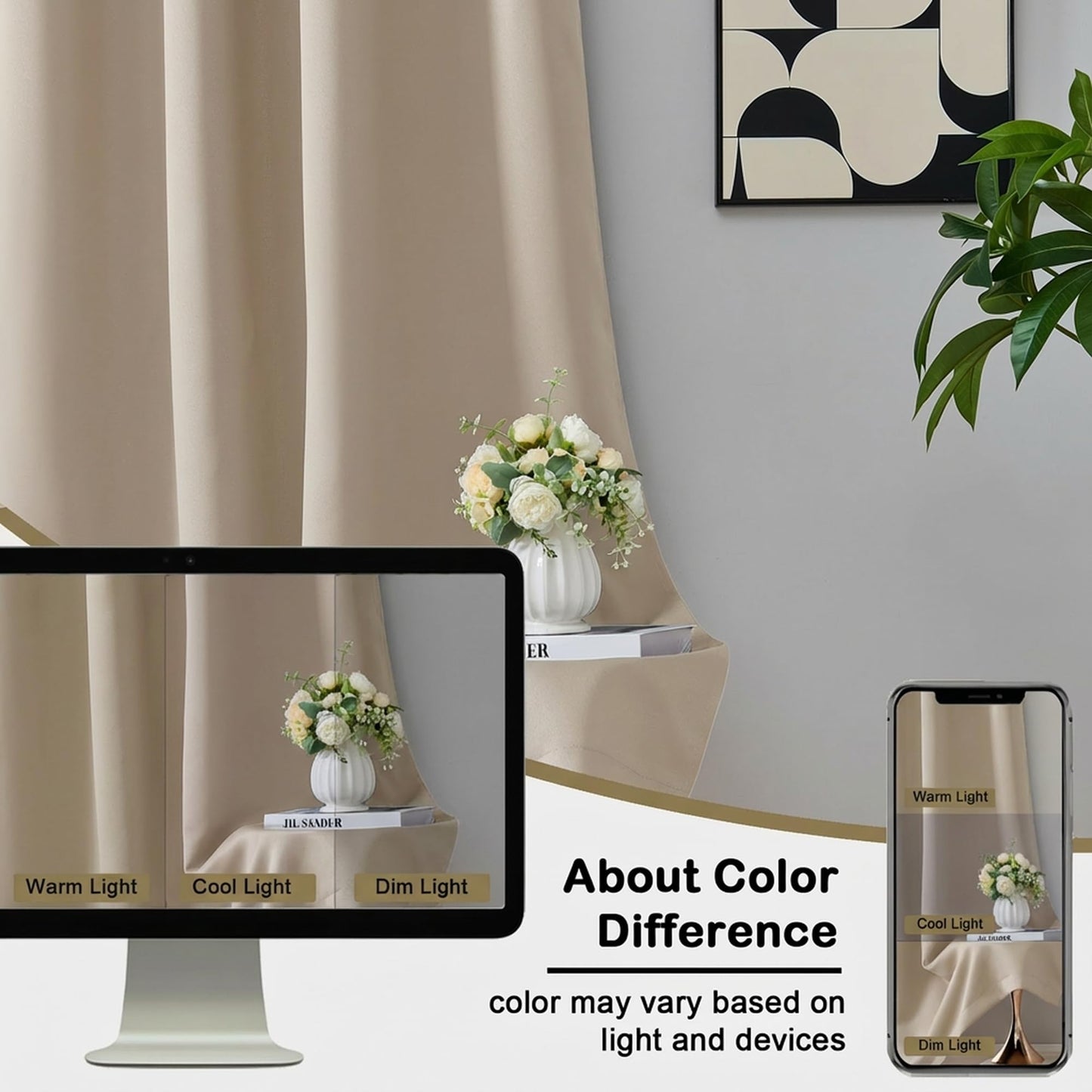 OVZME Blackout Curtains for Bedroom 63 Inch Length 2 Panels, Protect Privacy Thermal Insulated Solid Curtains for Living Room, Rod Pocket Window Treatment Blackout Drapes, 2x40Wx63L, Biscotti Beige
