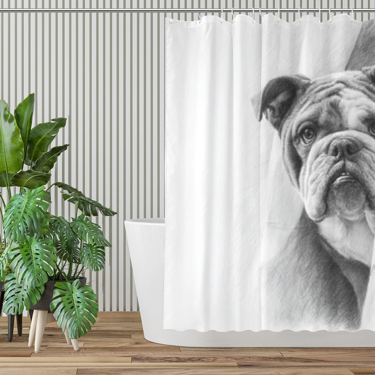 Wordatu Bulldog- Shower Curtain Bathroom Set 72x72 Inches Taking a Bubble Bath Animal Bath Animal Pet Dog Art Home Decor 12 Hooks