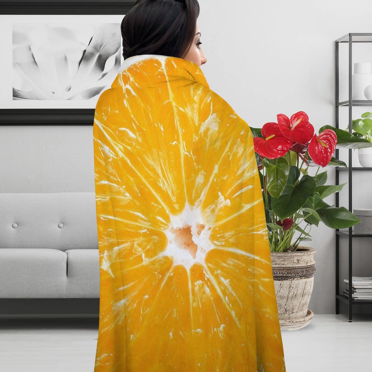 Food Throw Blanket Orange, Realistic Funny Orange Blanket for Adults and Kids, Ronud Novelty Fruits Printed Blanket for Couch,Sofa,Bed, Fun Comfy Cozy Gifts for Boys,Girls 47 Inches