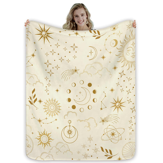 Miyotaa Celestial Constellation Astrology Blanket 50Wx60H Inch Sun Moon Phase Mysterious Beige Crescent Tarot Witchy Gift Warm Fuzzy Throw Blanket for Sofa Bed Throws Birthday Presents
