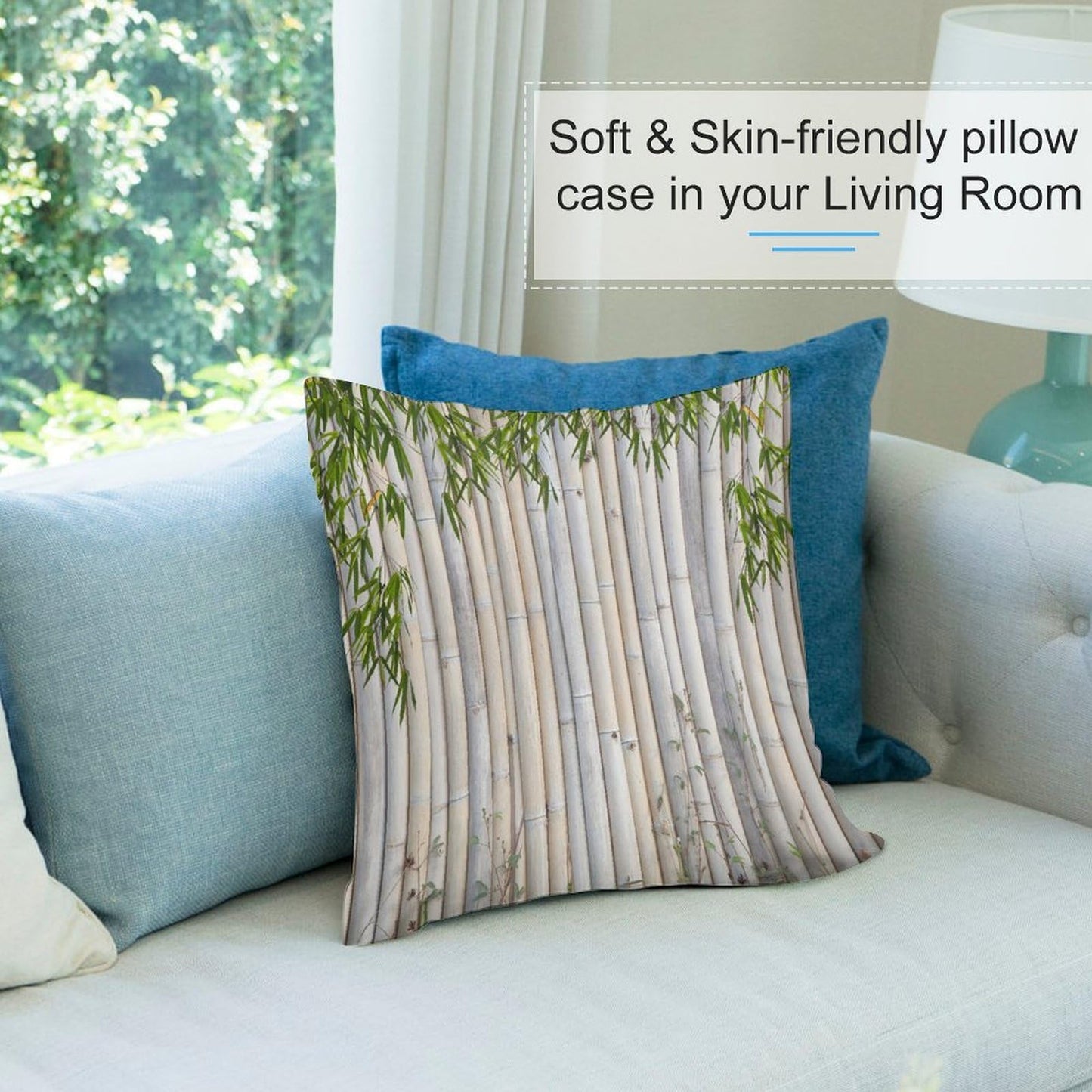 Bamboo Pillow Covers Set of 2,Japanese Asian Plant Nature Beige Brown Throw Pillow Covers 16x16 Inches Cotton Square Pillow Cover Set for Couch Bed Living Room Outdoor 16 "x16