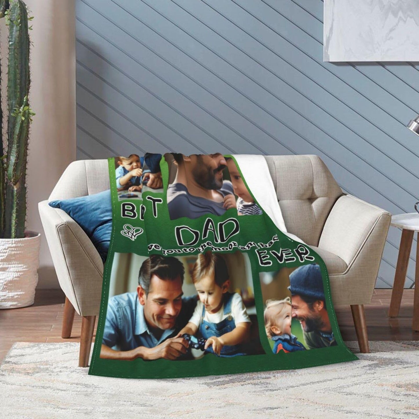 Dewoofly Custom Photo Personalized Flannel Throw Blankets Gift for Your Best Dad Ever, Customized Blanket All Seasons for Birthday Father's Day Presents 60"x50" (Print in USA)