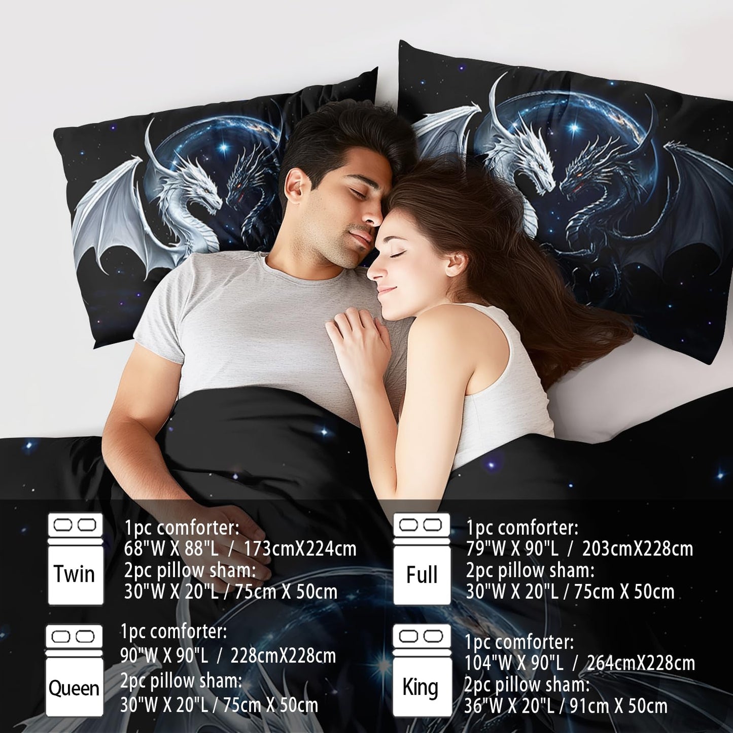 llyxsesty Black and White Dragon Comforter Set Queen for Boys Black Dragon Bedding Set Boys Gemini Universe Comforter Queen Quilt Animal Bedding Space Bed Decor Animal Home Decor