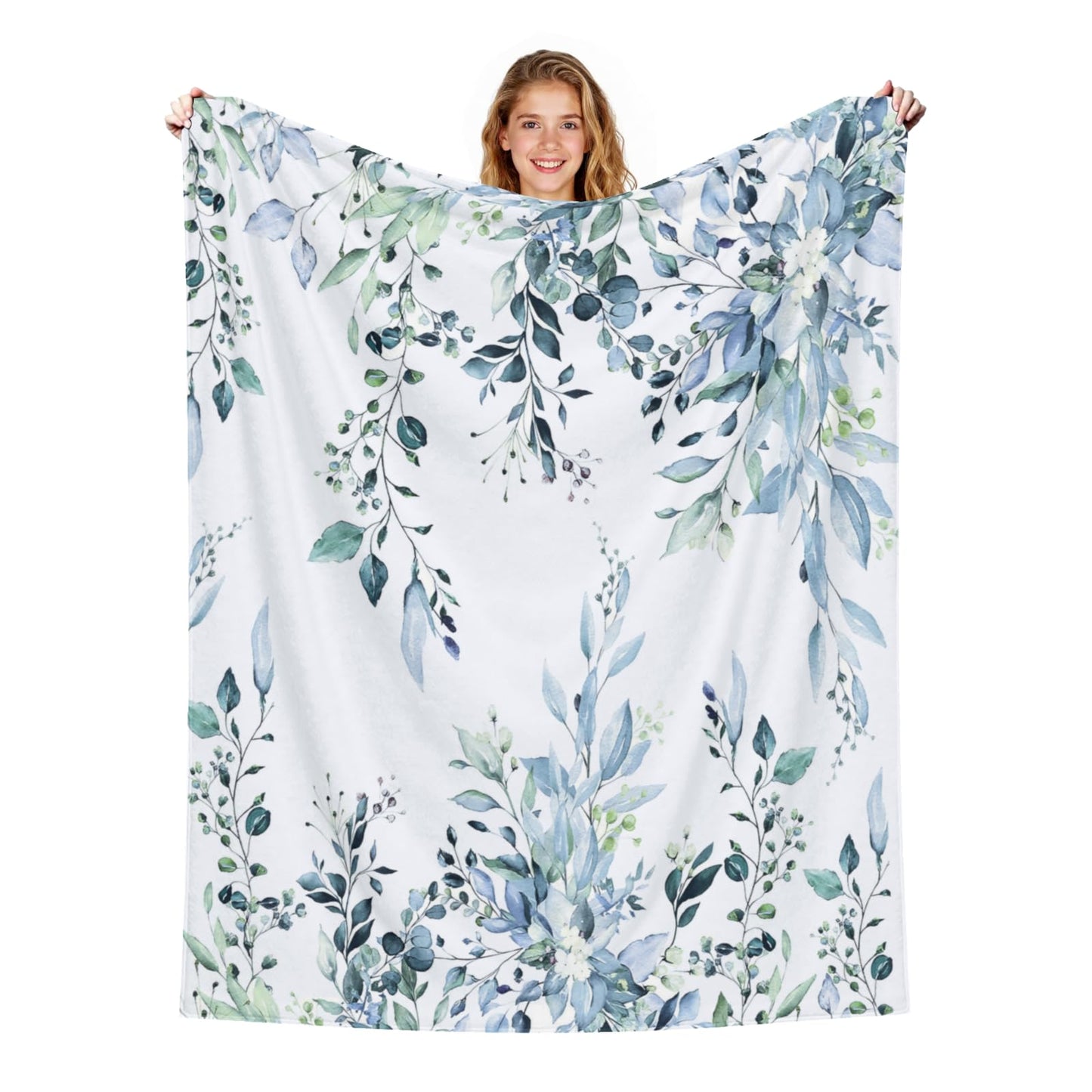 Arktrident Blue Eucalyptus Throw Blanket Sage Leaves Lightweight Bed Blanket Bedroom Decor Soft Fluffy Plush Fuzzy Cozy Couch Fleece Blankets 50"X60"