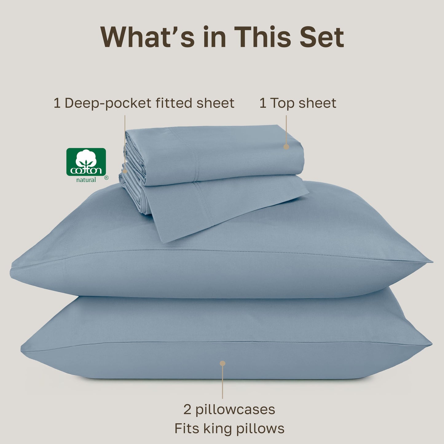 California Design Den Luxury 100% Cotton Sateen - Buttery Soft 800 Thread Count King Bed Sheet Set, Durable Deep Pocket Bedding (Dusty Blue)