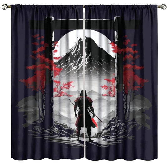 Japanese Anime Samurai Windows Curtains Asian Samurai Red Leaves Rod Pocket Window Treatment for Living Room Bedroom Home Decor Window Drapes 42" W X 45" L