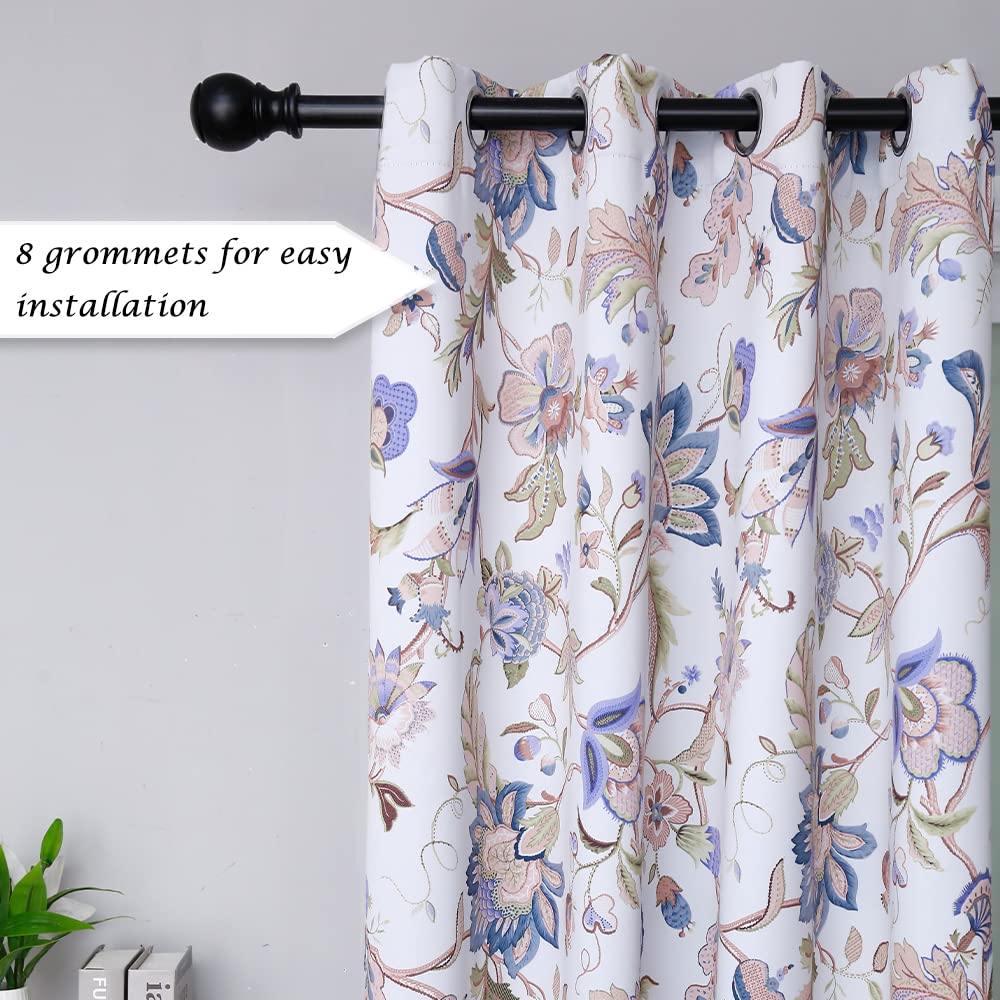 Wistown Blackout Farmhouse Branch Blossom Floral Curtains Grommet Top Room Darkening Drapes for Bedroom, Living Room, Dining Room, Purple, 52 by 63 inch, 1 Panel