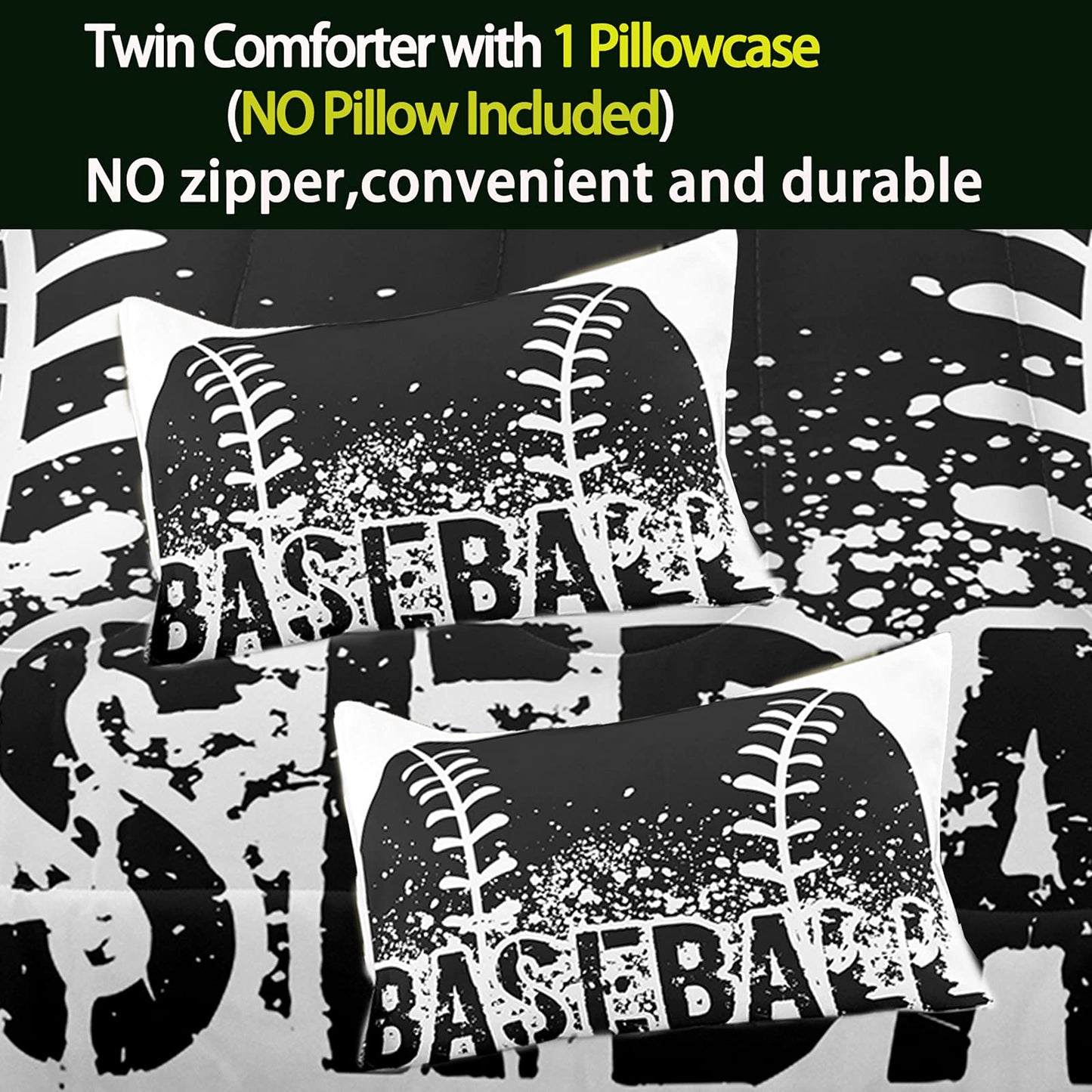 Bodhi Black and White Comforter Set,Sports Bedding Set for Kids,Boys Baseball Bedding Full Size,Kids Comforter Set with Pillowcases,Teen Boys Bedding Set Full Size