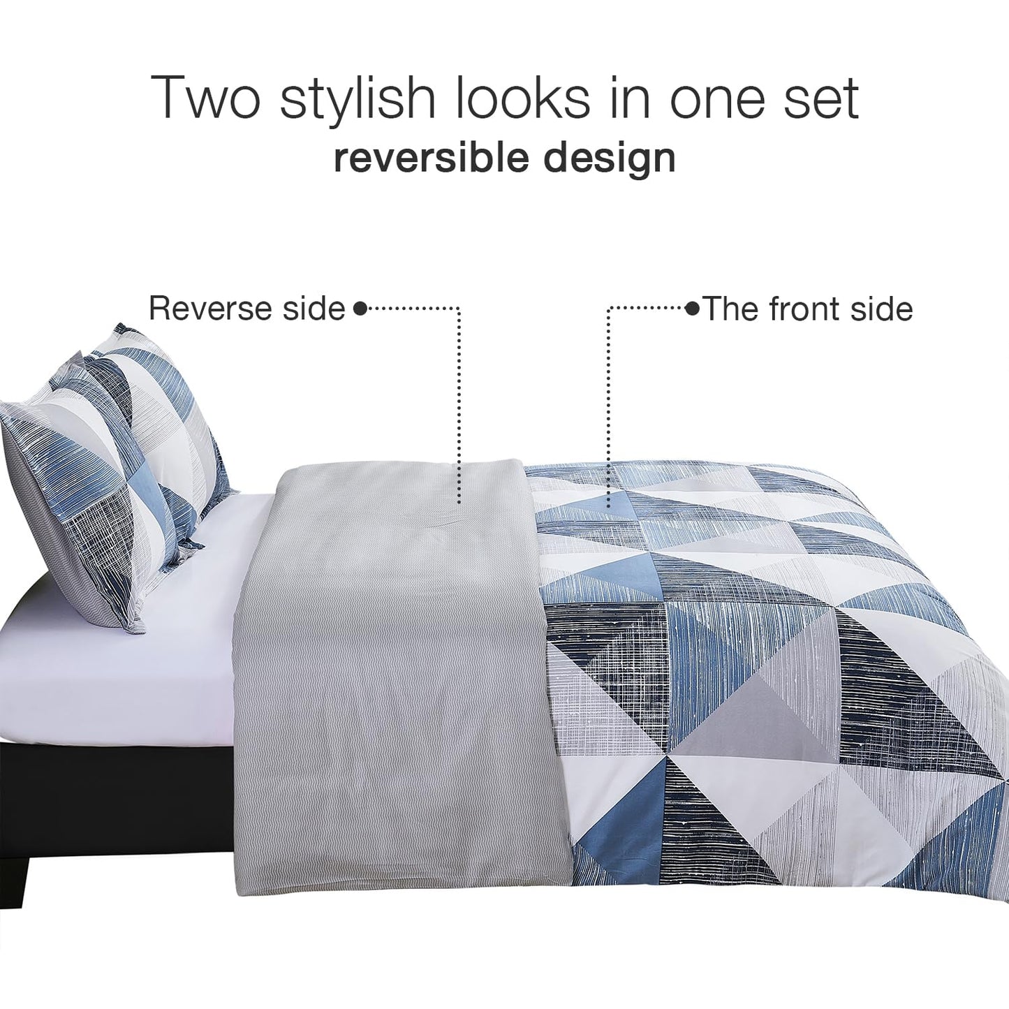 Vaulia Soft Microfiber Duvet Cover Set Queen, Modern Blue Geometric Print Pattern Design All Season, 3-Piece Set with 1 Duvet Cover 2 Pillow Shams