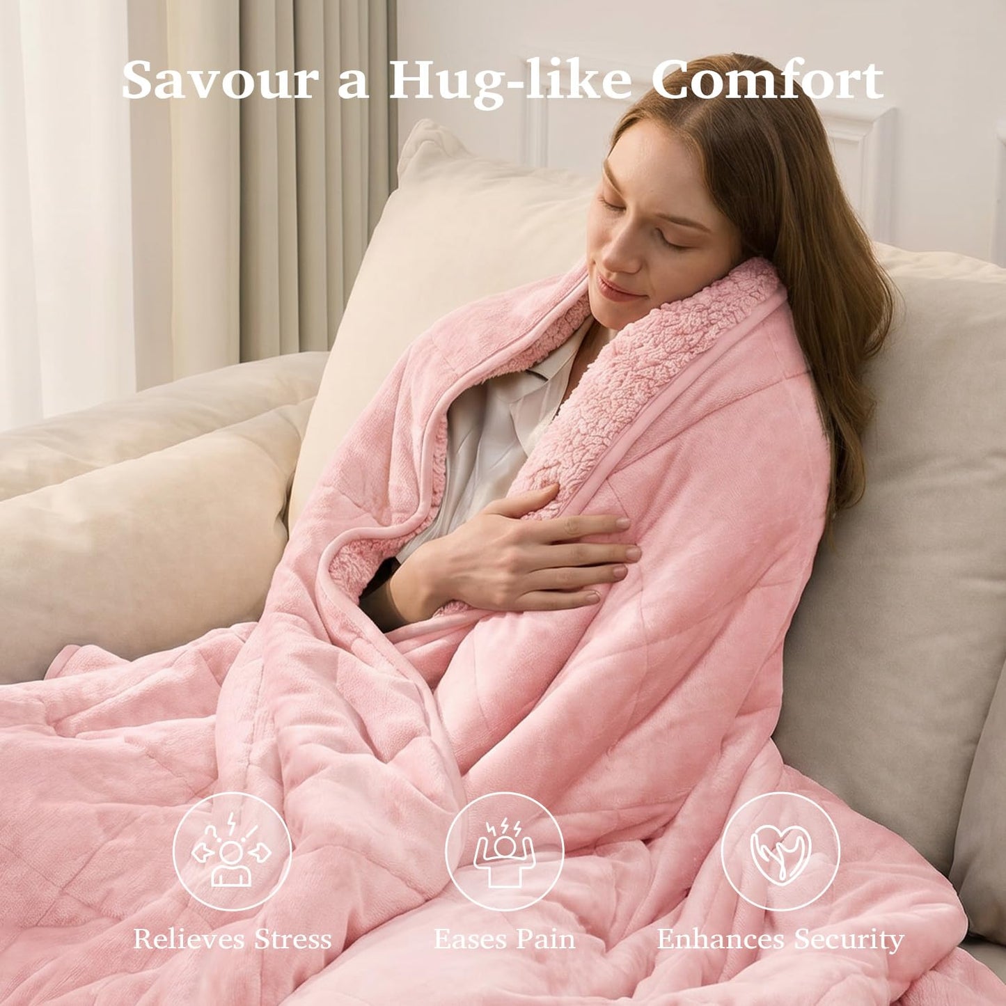 Sivio Sherpa Fleece Blanket for Adult, 15lbs Heavy Fuzzy Throw Blanket with Soft Plush Flannel, Reversible Twin Size Super Soft Extra Warm Cozy Fluffy Blanket, 48x72 Inch Dual Sided Pink