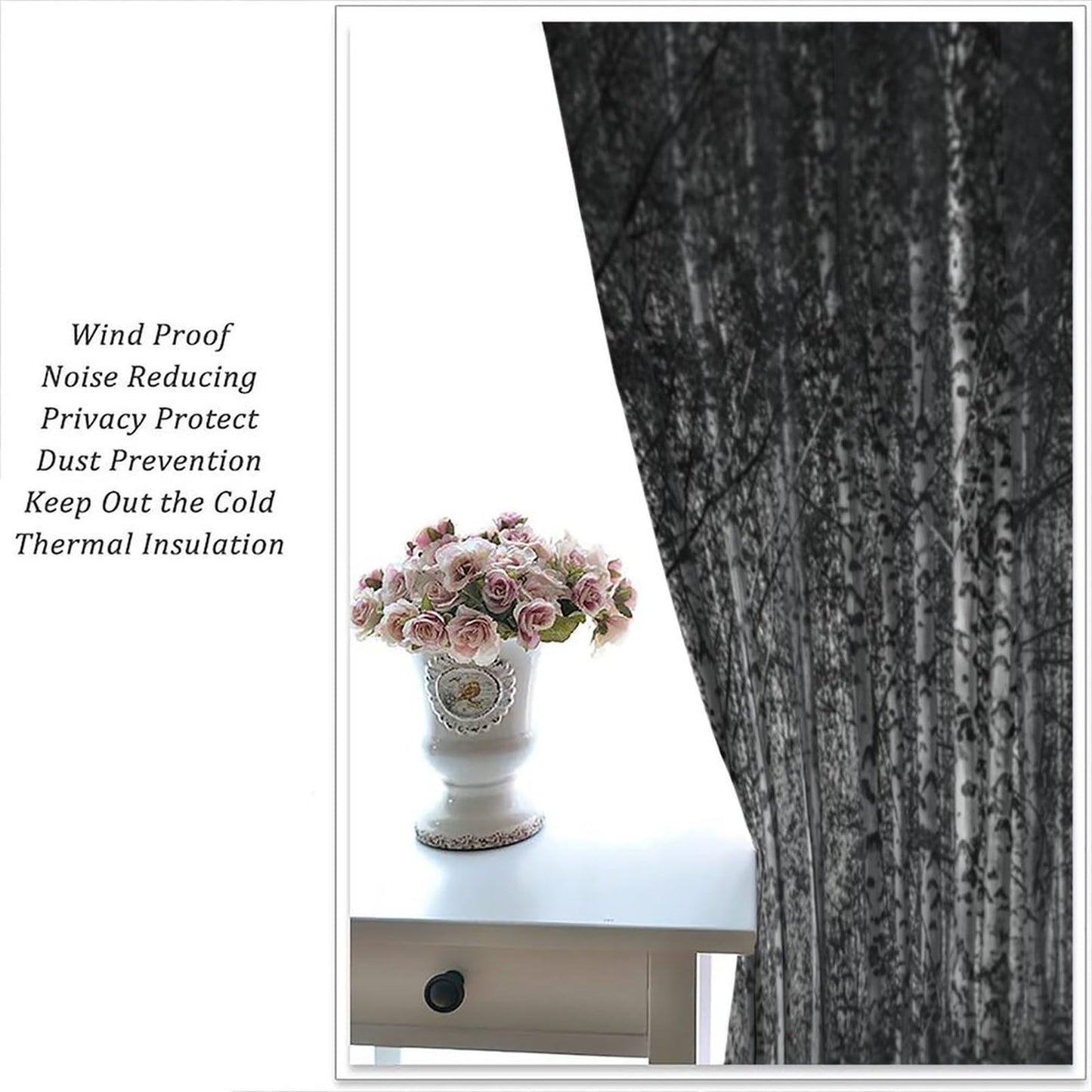 SHElifestyle Gothic Forest Window Curtains, Dark Scary Window Treatments Halloween Horror Spooky Black Trees Window Drapes for Bedroom Living Room W42 X L45
