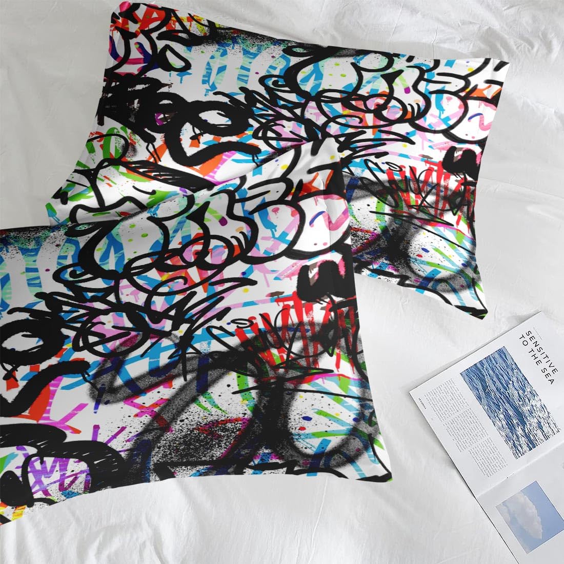 Pamnest Full Size Bed Sheet Sets, Urban Skateboard Soft Microfiber 4 Pcs Bedding Sets for Kids and Adults Bedroom Bed Decor, Music Abstract Graffiti Flat, Fitted Sheet and 2 Pillowcases