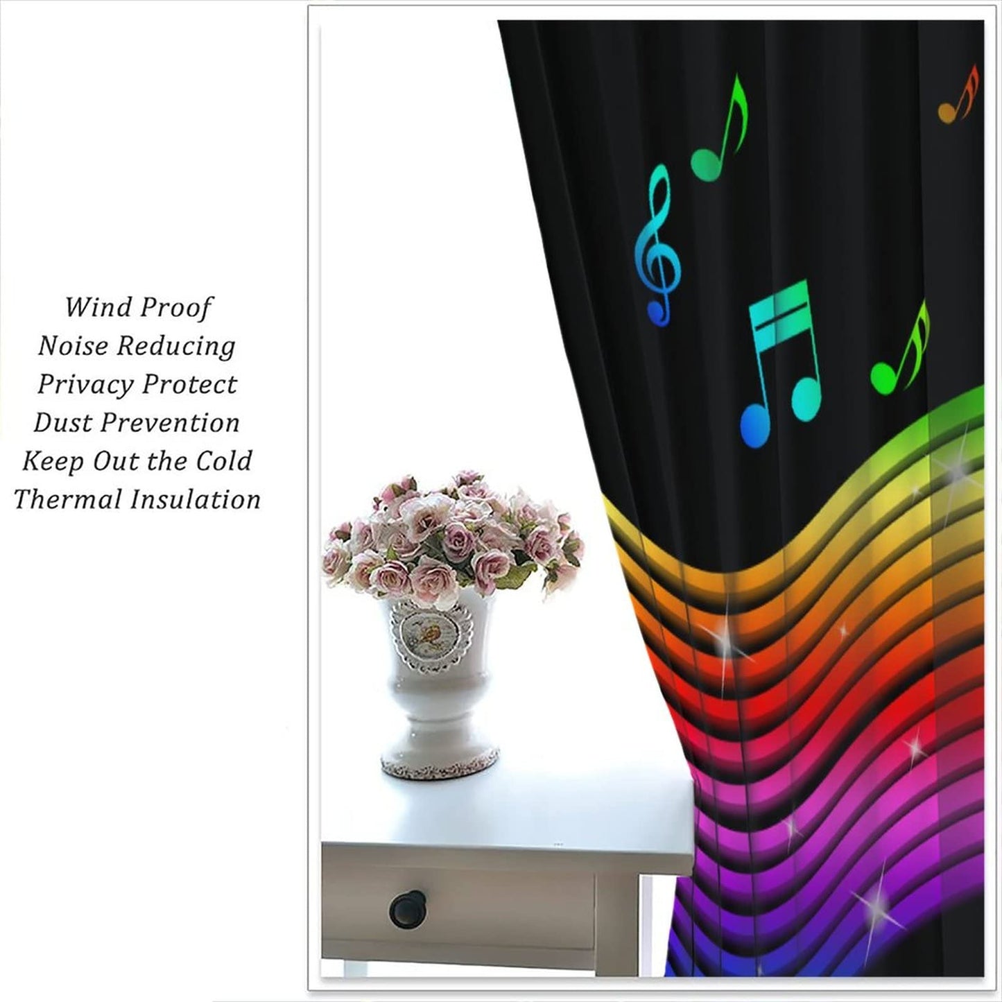 Music Blackout Curtains,Colorful Music Note Pattern Window Drapes for Bedroom Living Room Music Room Window Drapes 2 Panel Set,Total Size 42" x 63"