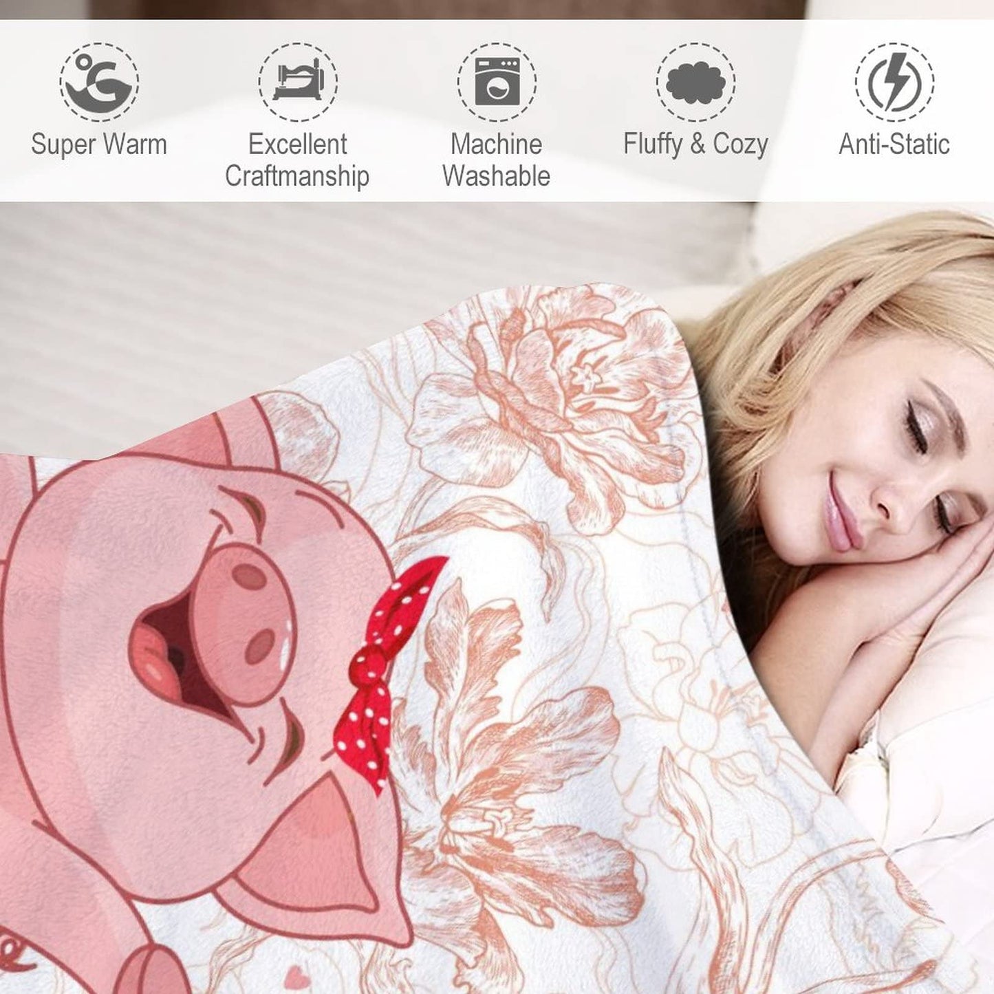 Personalized Pig Blanket Gifts with Text Name,30"x40" Flannel Fleece Throw Blanket Soft for Girls Boys Adults, Lightweight, Comfortable, Warm Cute Pig Themed Blanket for Bed Couch