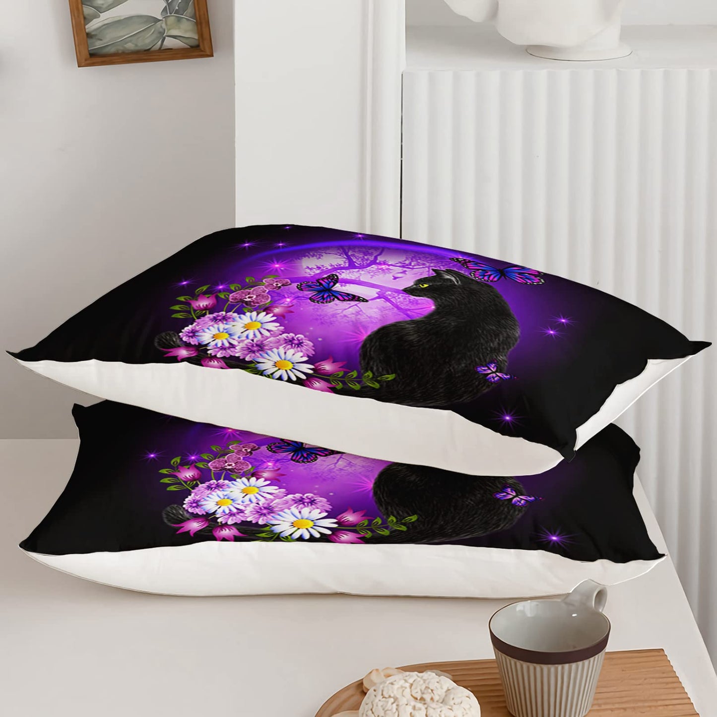 Axolotl Black Cat Bedding Cartoon Cat Sheet Set Twin,Daisy Butterflies Printed Kids Bedding Set for Kids Boys Girls Adults Room Decor,Purple Sky Sheets Set,1 Fitted Sheet 1 Flat Sheet 2 Pillowcases