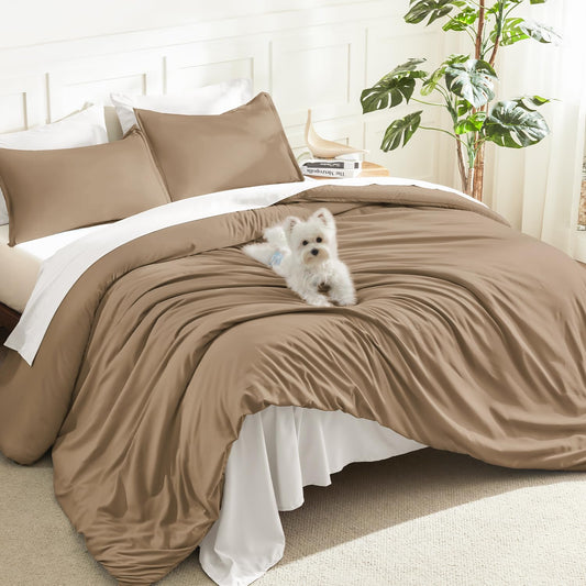 Litanika Taupe Comforter Set King Size, 3 Pieces Solid Bedding Comforter Set, All Season Fluffy Bed Set (104x90In Comforter & 2 Pillowcases)