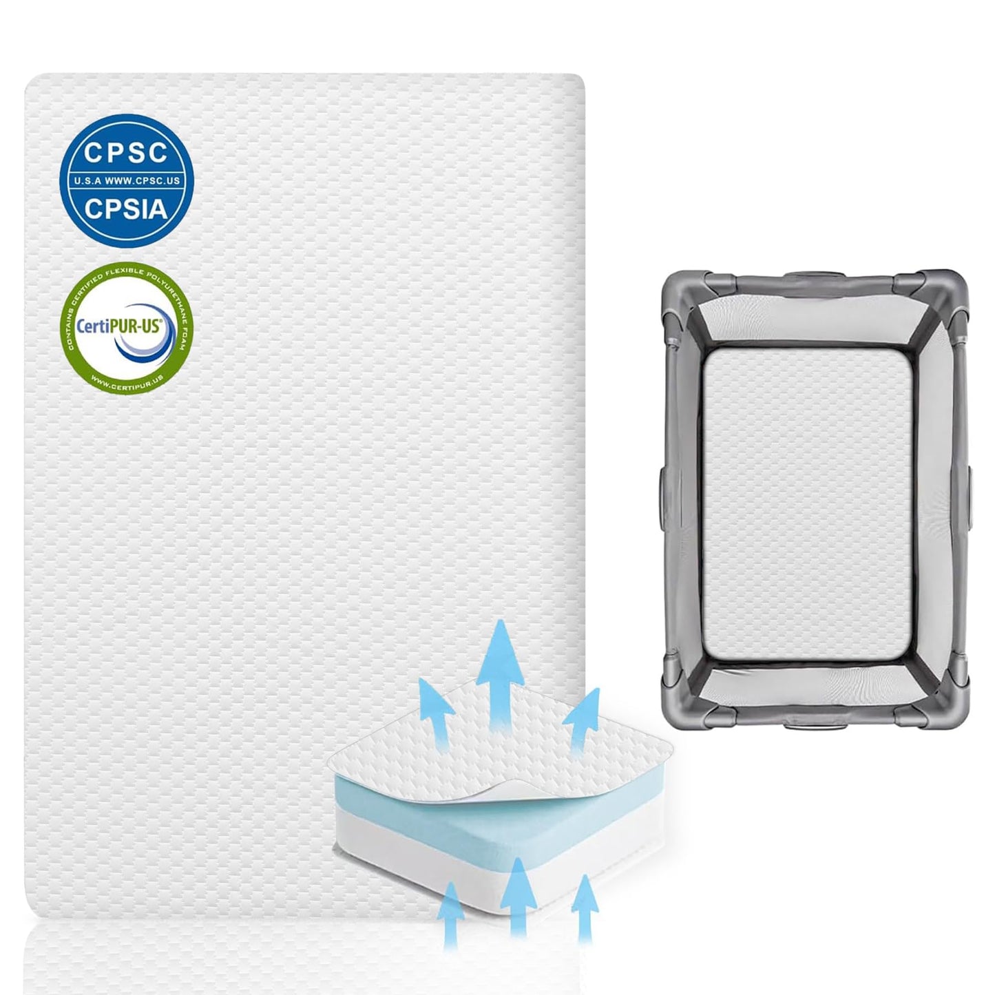 Lisara Pack and Play Mattress, 38 x 26 Pack N Play Mattress for Babies and Toddlers, Dual Sided Gel Memory Foam Waterproof, Removable and Breathable Ice Silk Cover