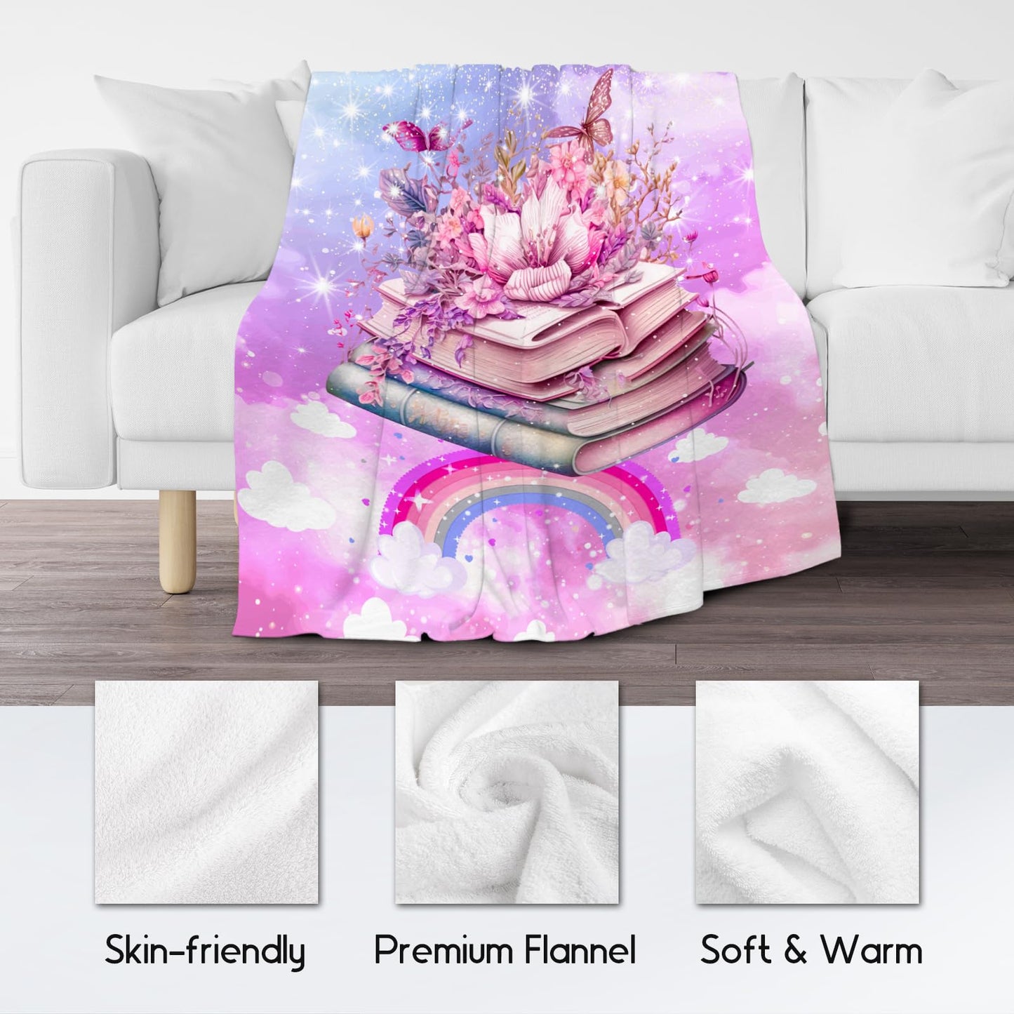 Book Lovers Gift Reading Blanket for Girls, Book Blanket Cozy Reading Throw for Office & Library Naps, 40"x50"