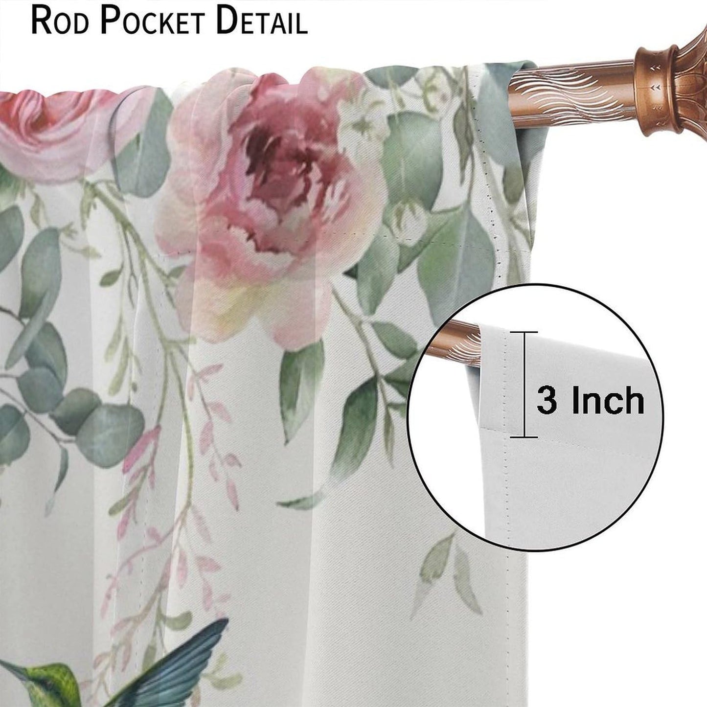 PHTAYOT Pink Burgundy Rose Curtains, Rose Floral Green Leaves Plant Spring Blossom Bird for Room Window Decor, Rod Pocket Print Drapes for Living Room Bedroom Kitchen 2 Panel Set 20.5" W X 45" L