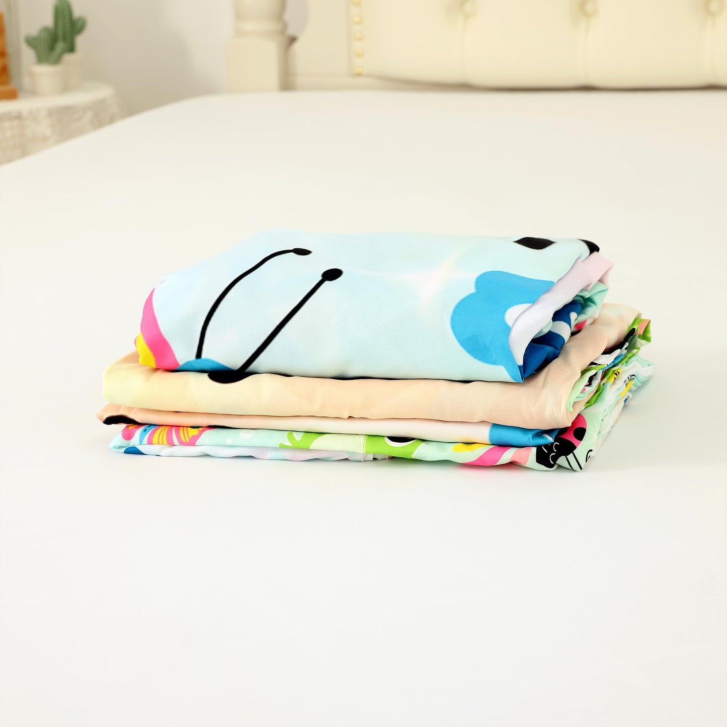 FUYEUN Rainbow Frogs Fitted Sheet Sets,Cartoon Floral Kids Bedding Twin Size for Girls Teens Adults Bedroom Bed, Kawaii Sheets Bedspread Set,1 Flat Sheet 1 Fitted Sheet 1 Pillowcase