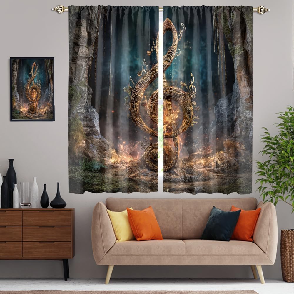 XSUPFLYM Beautiful Classic Music Note Blackout Curtain for Living Room Rustic Modern Abstract Art Mid Century Musical Theme Note Pattern Thermal Insulated Curtain for Bedroom 2 Panels Each