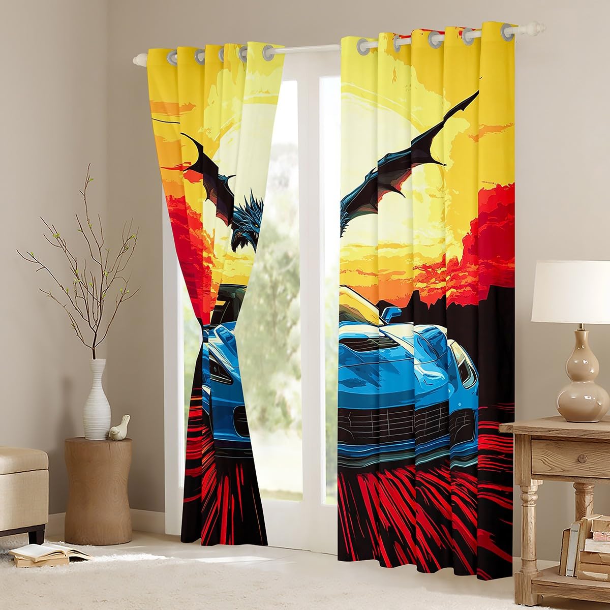 Feelyou Kids Race Car Blackout Curtains Speed Sports Car Window Curtains Racing Car Darkening Drapes Boys Girls Extreme Sports Teens Window Treatments Bedroom Decor (2 Panels, 42 x 63 Inch)