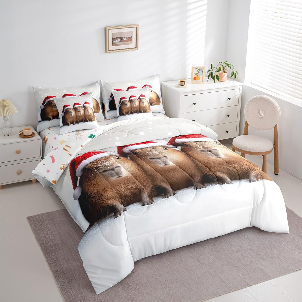 Feelyou Kids Kawaii Hamster Comforter Set with Sheets Queen Size, Cute Animal Bed in A Bag Guinea Pig 7 Pieces Bedding Set Boys Girls Pet Animal Teens Bed Set Bedroom Decor 7Pcs