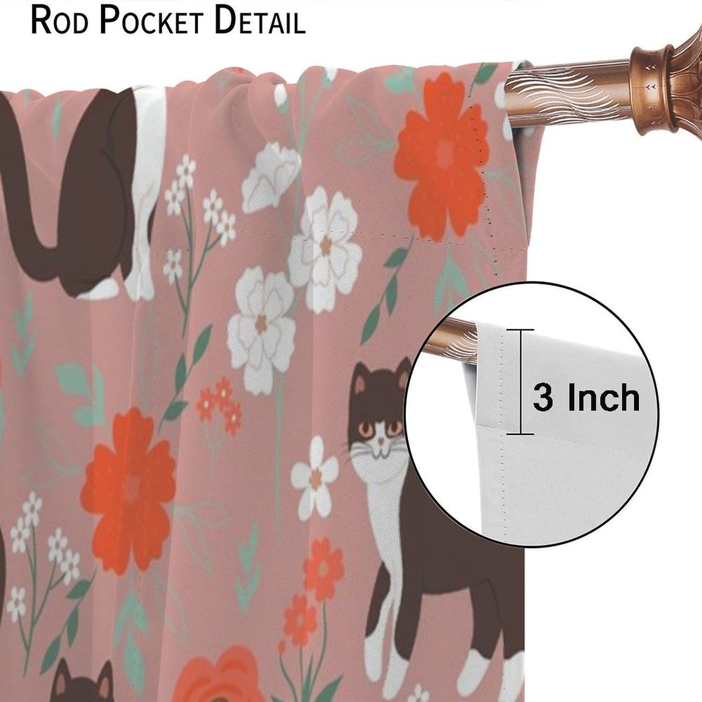 JADERYS Cat Blackout Curtains Cartoon Cute Pet Animal Red White Flowers Kids Girls Women Bedroom Living Room Bathroom Blackout Rod Pocket Decoration Window Drapes 2 Panels W21xL45in