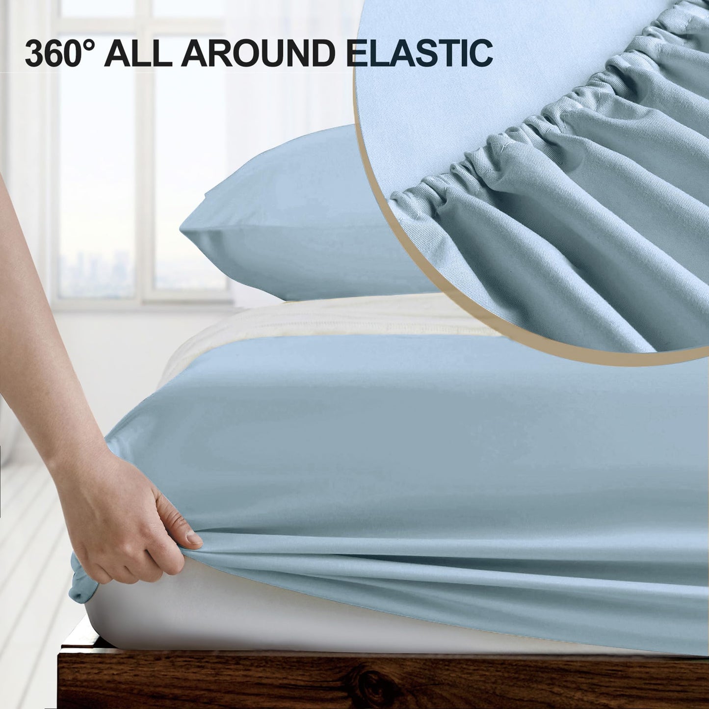 FreshCulture Queen Fitted Sheet - Hotel Quality, Ultra Soft & Breathable Brushed Microfiber, Deep Pocket, Cooling Fitted Sheets for Queen Size Bed (Sky Blue)